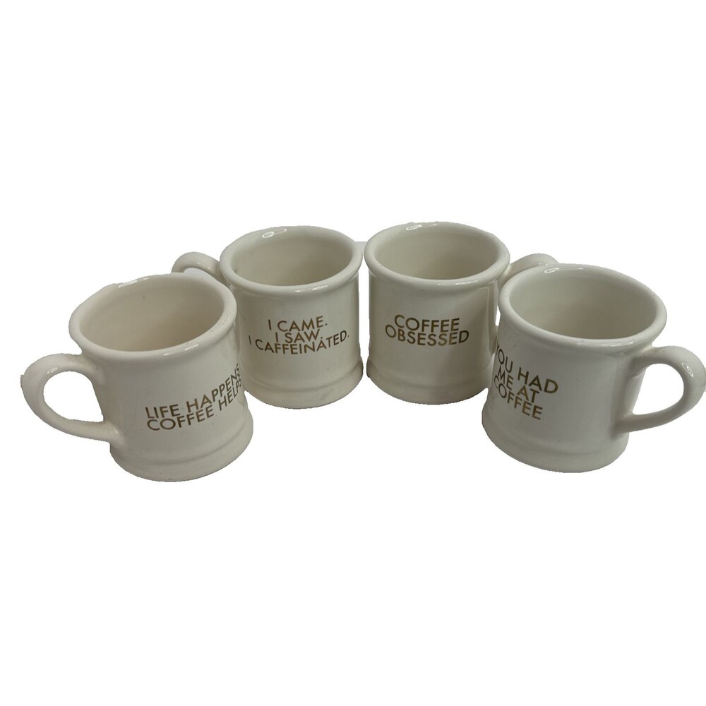 HARVEY WEST Original Bone China ESPRESSO Demitasse Mugs  Set of 4 Gold Lettering
